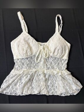 Hollister Babydoll Lace Sleeveless Ruffle Top Size S Cloud White
